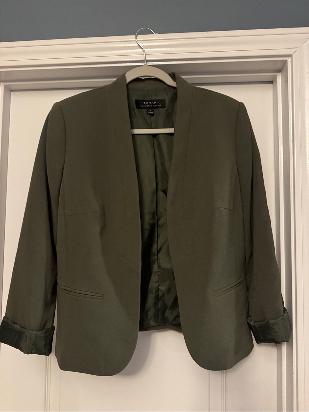 Tahari Olive Green Open-Front Blazer Jacket